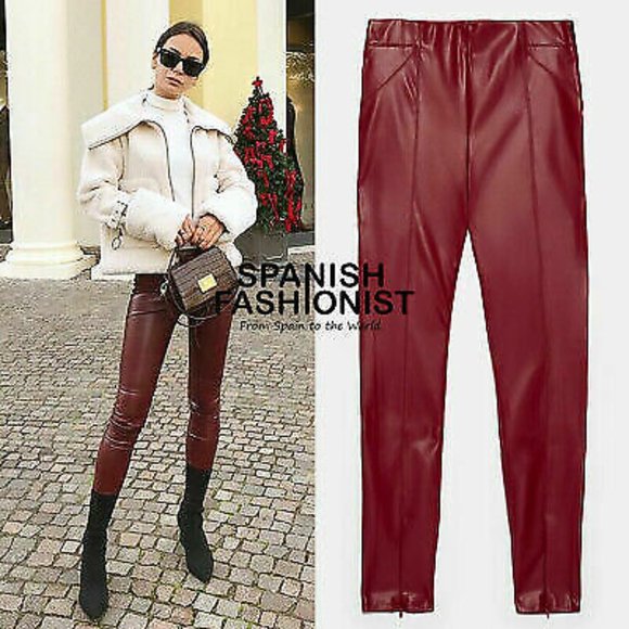 ZARA WINE RED FAUX LEATHER PANT TROUSERS $69.90 - Picture 2 of 11
